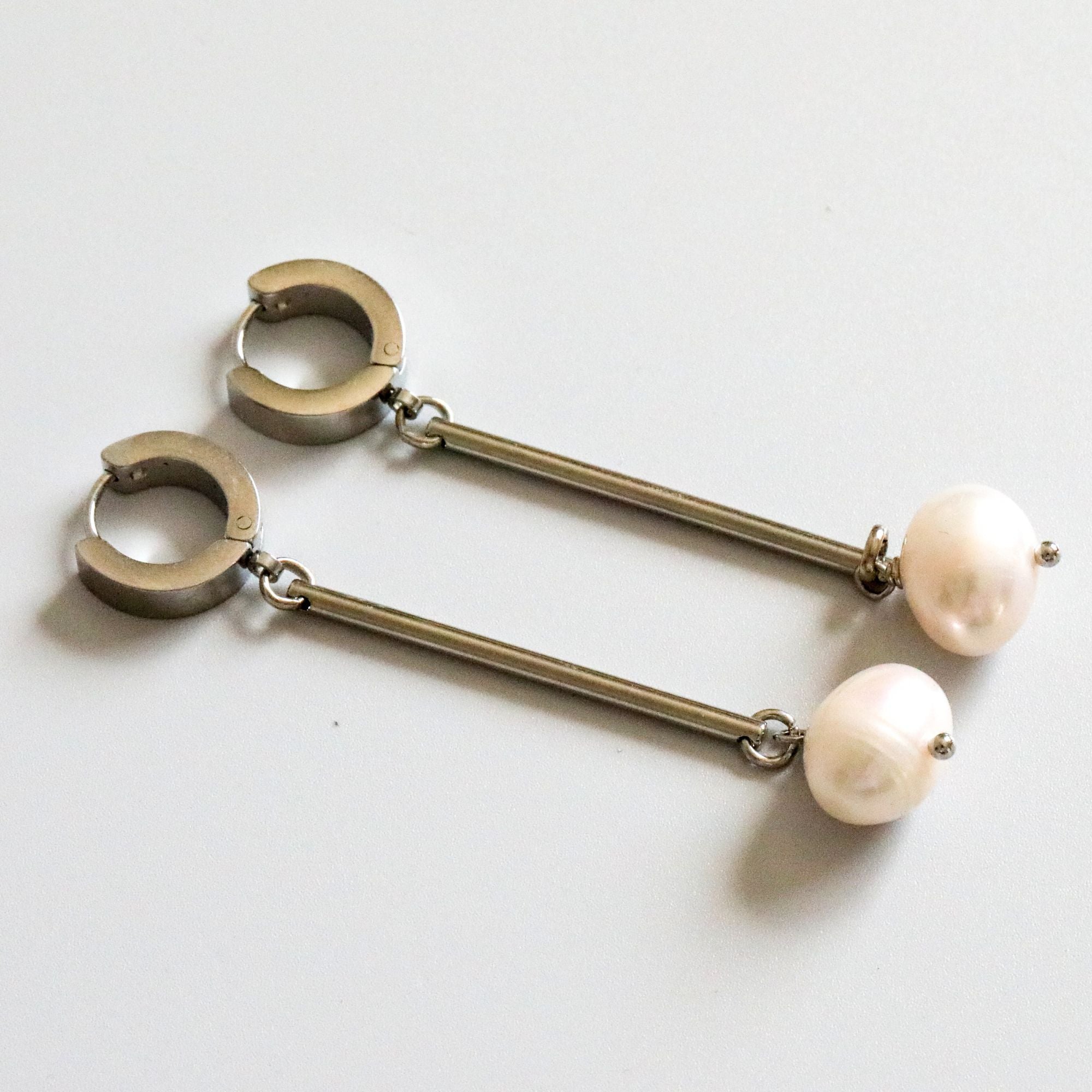 Silver Bar Freshwater Pearl Earrings