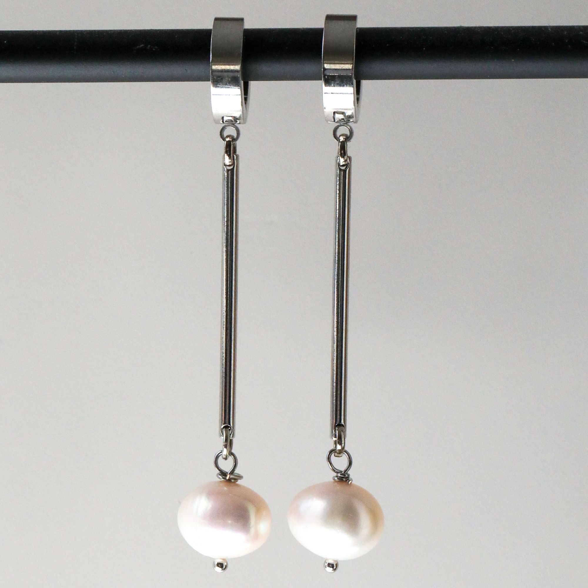 Silver Bar Freshwater Pearl Earrings