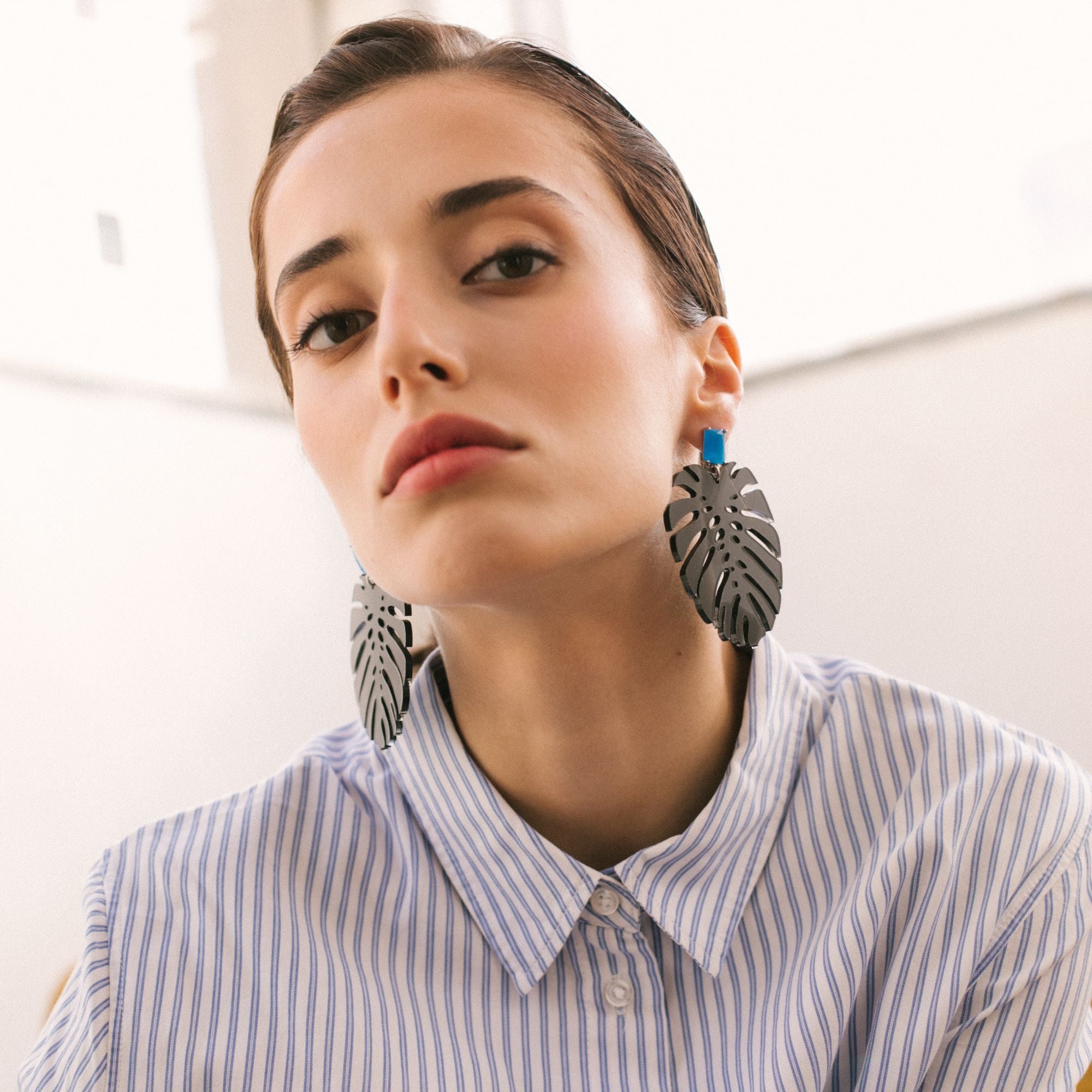 Black Monstera Statement Earrings