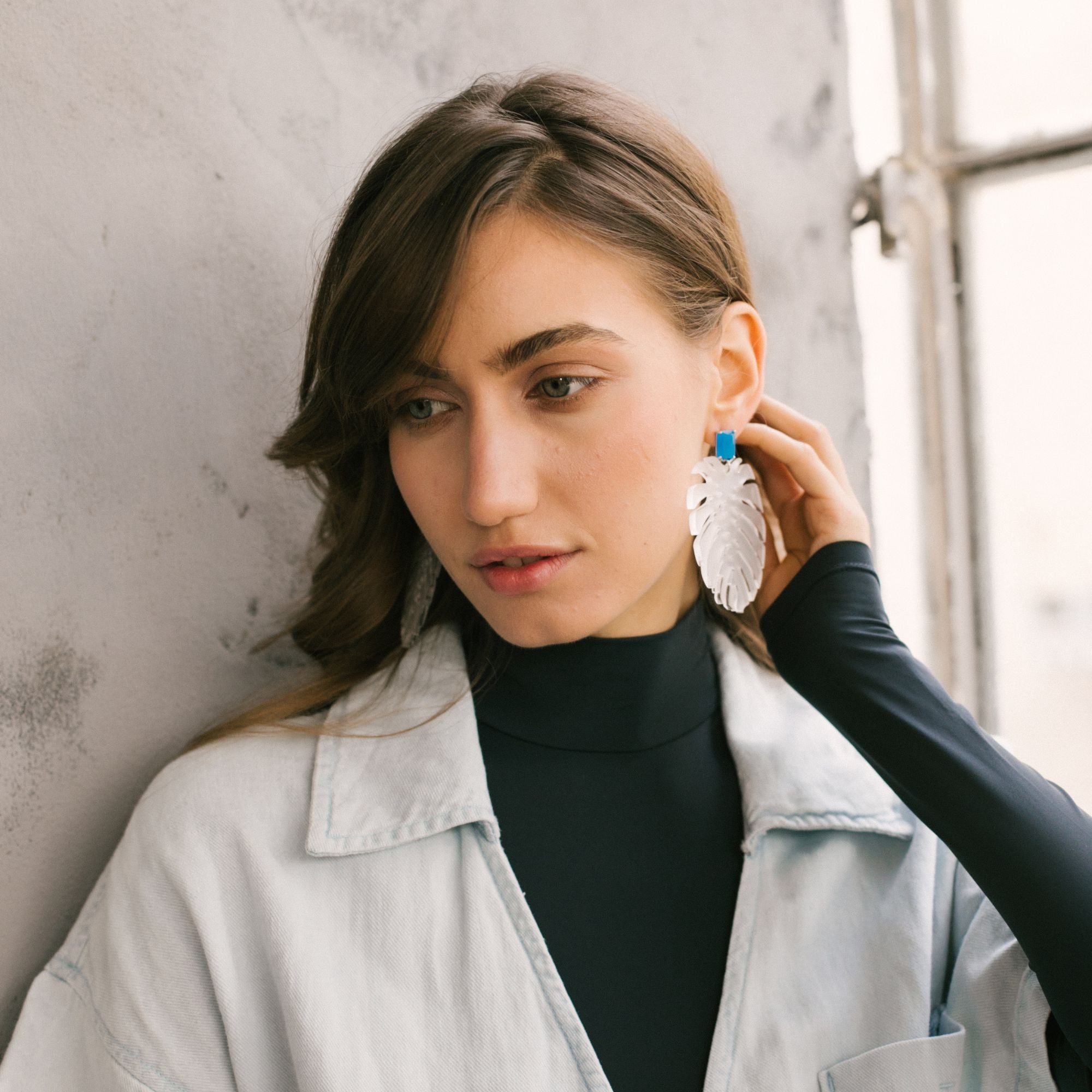 White Monstera Statement Earrings
