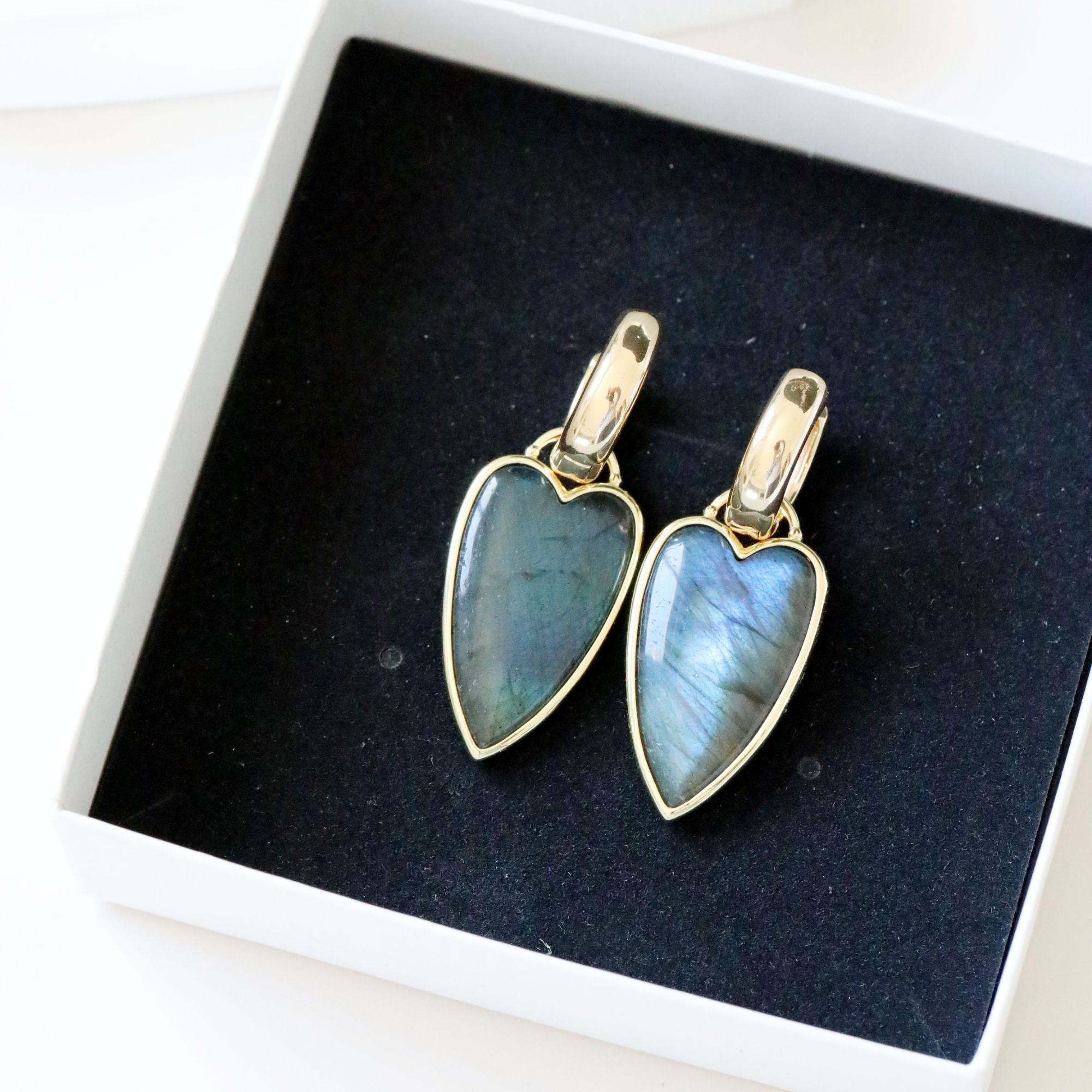 Labradorite Heart Drop Earrings