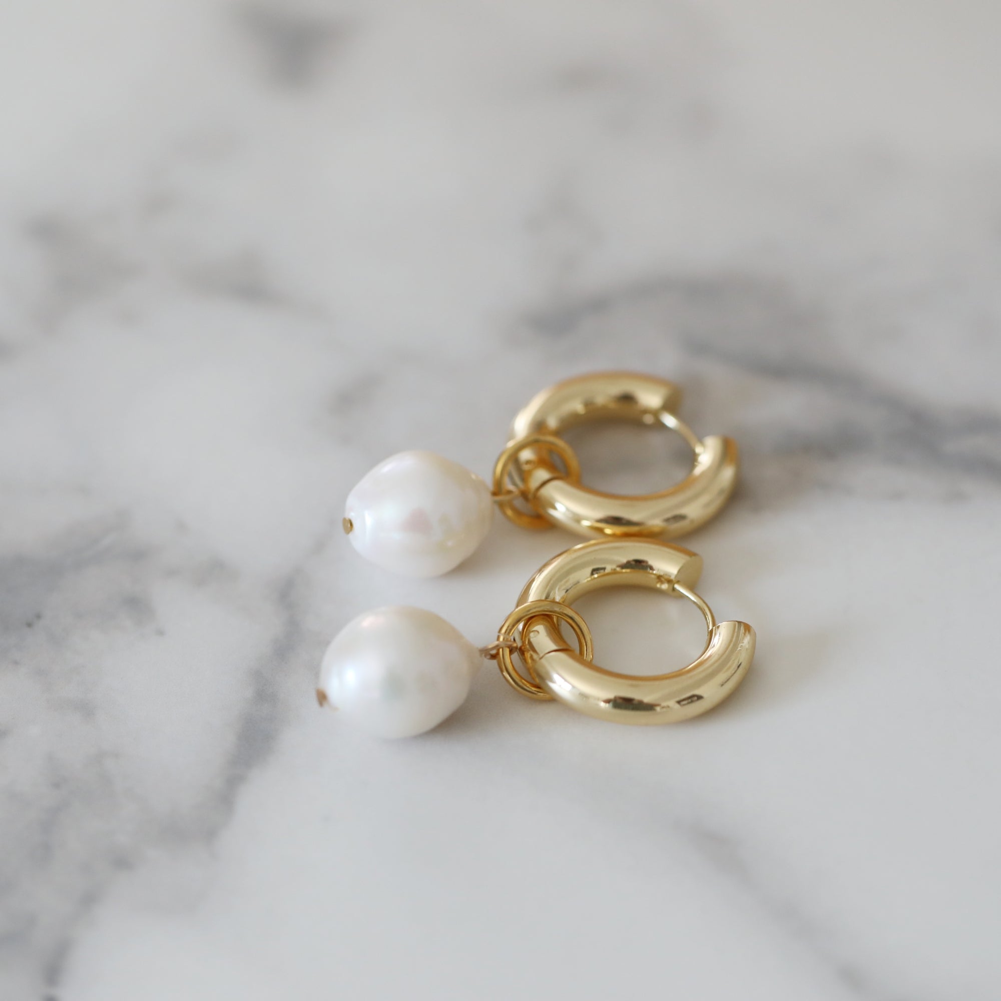 Mix and Match, Oval Hoops and Big Baroque Pearls - Gold, Silver - In  Between Earrings #10a