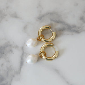 Mix and Match, Oval Hoops and Big Baroque Pearls - Gold, Silver - In Between Earrings #10a