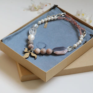 Agates, Quartz and Pearls and Monodiko Necklace