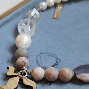 Agates, Quartz and Pearls and Monodiko Necklace