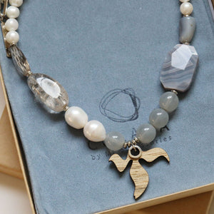 Agates, Quartz and Pearls and Monodiko Necklace