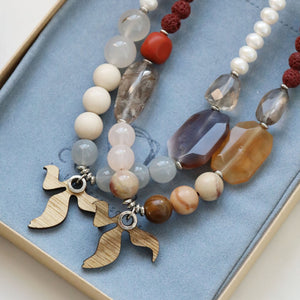 Agates, Quartz and Pearls and Monodiko Necklace