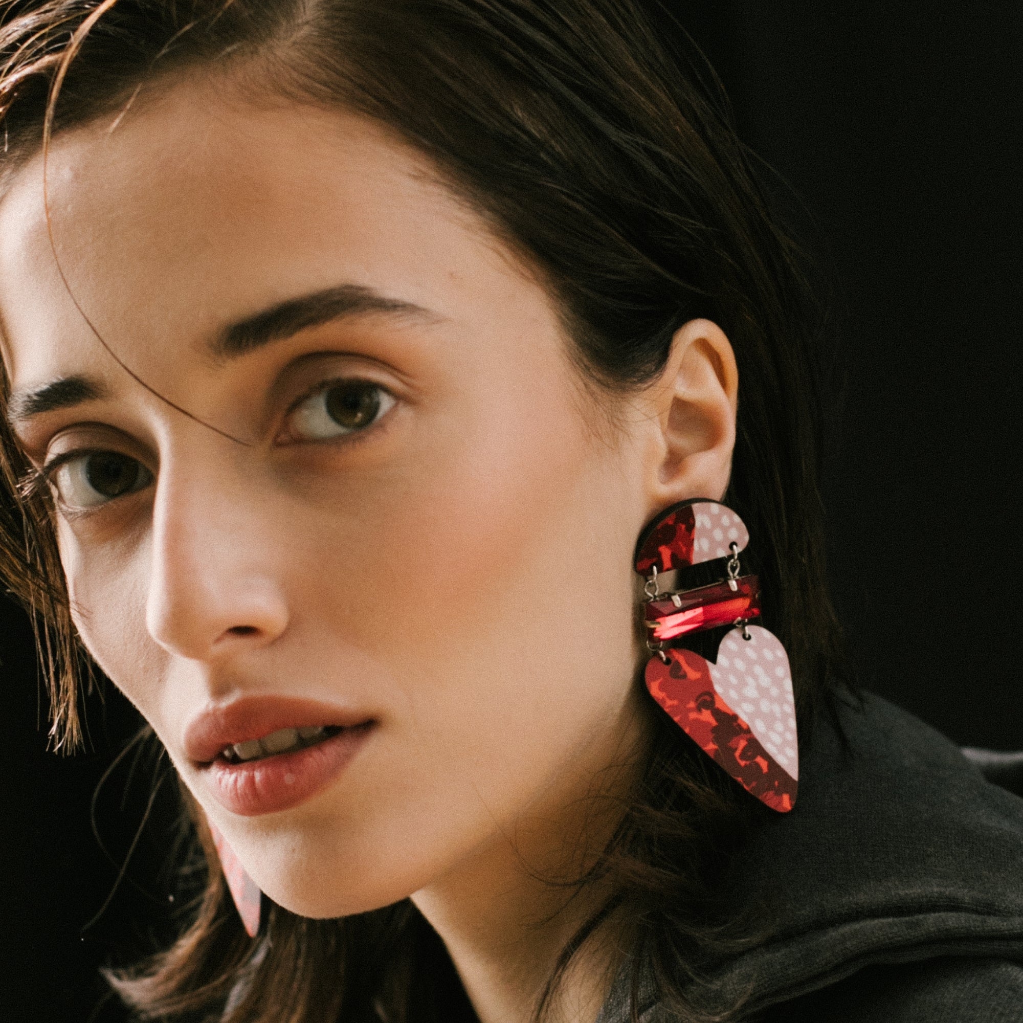 Red Chords - Statement heart-shaped earrings