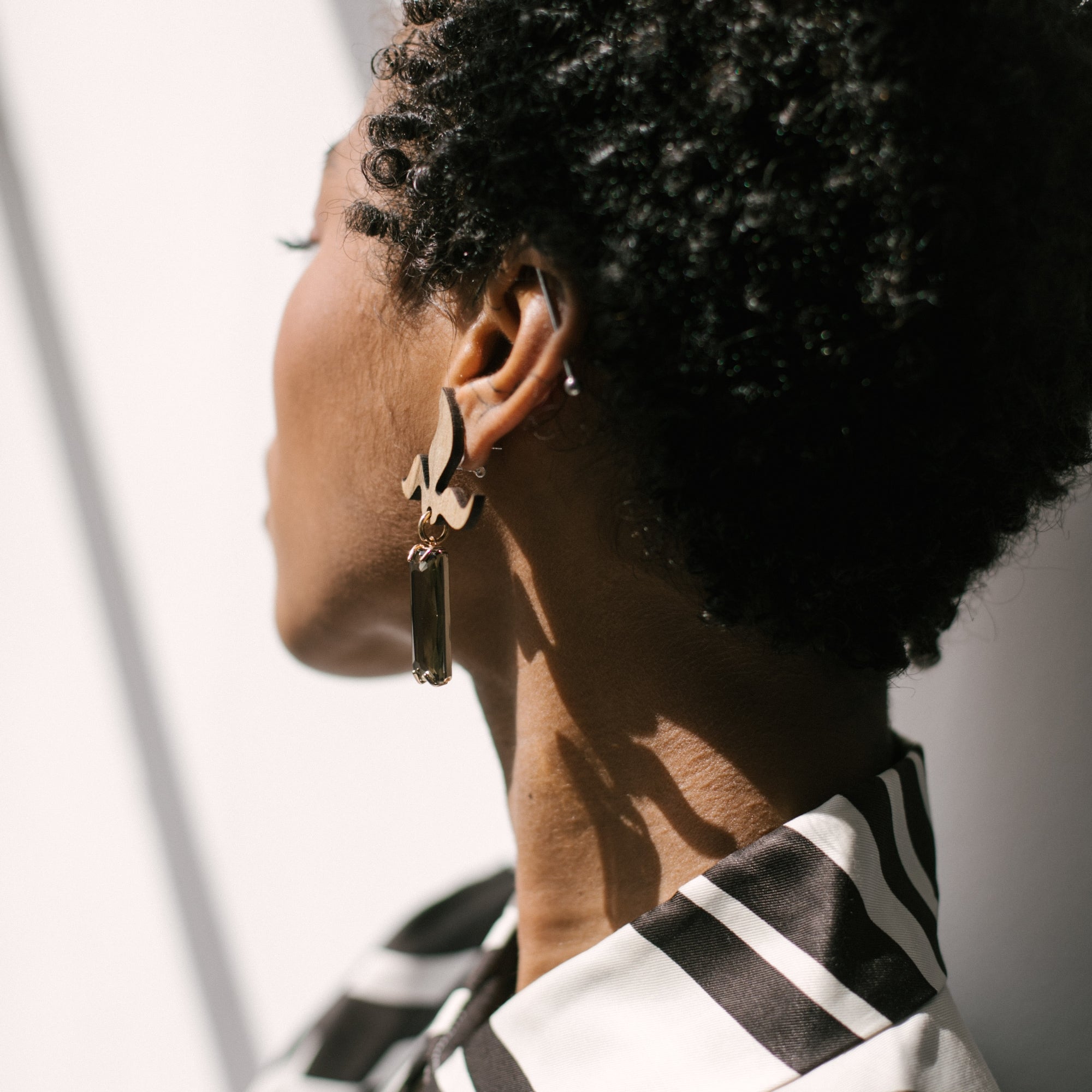 Wood and Crystal Pendant Earrings - In Between #01