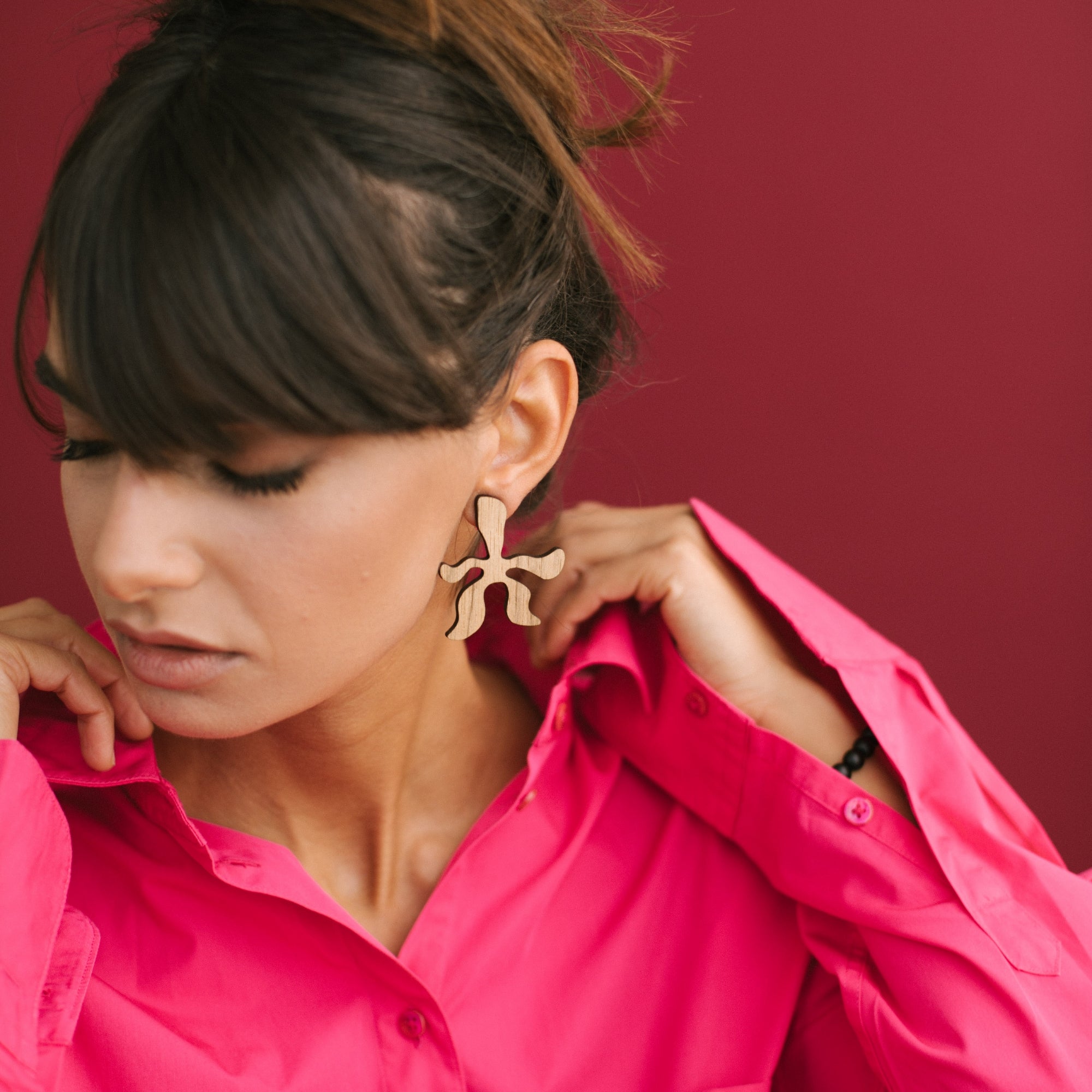 African Walnut Wood Minimalist Statement Earrings - In Between #02