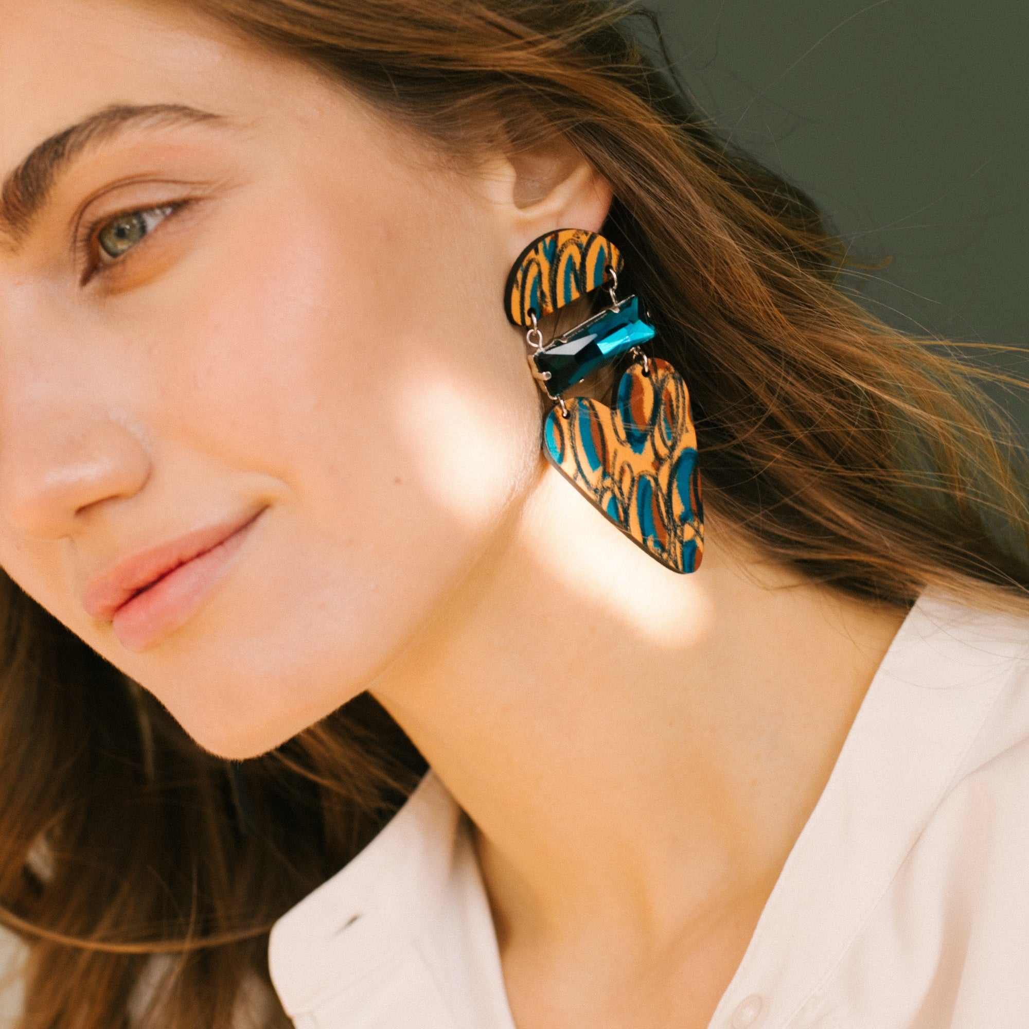 Turquoise Shores - Statement heart-shaped earrings