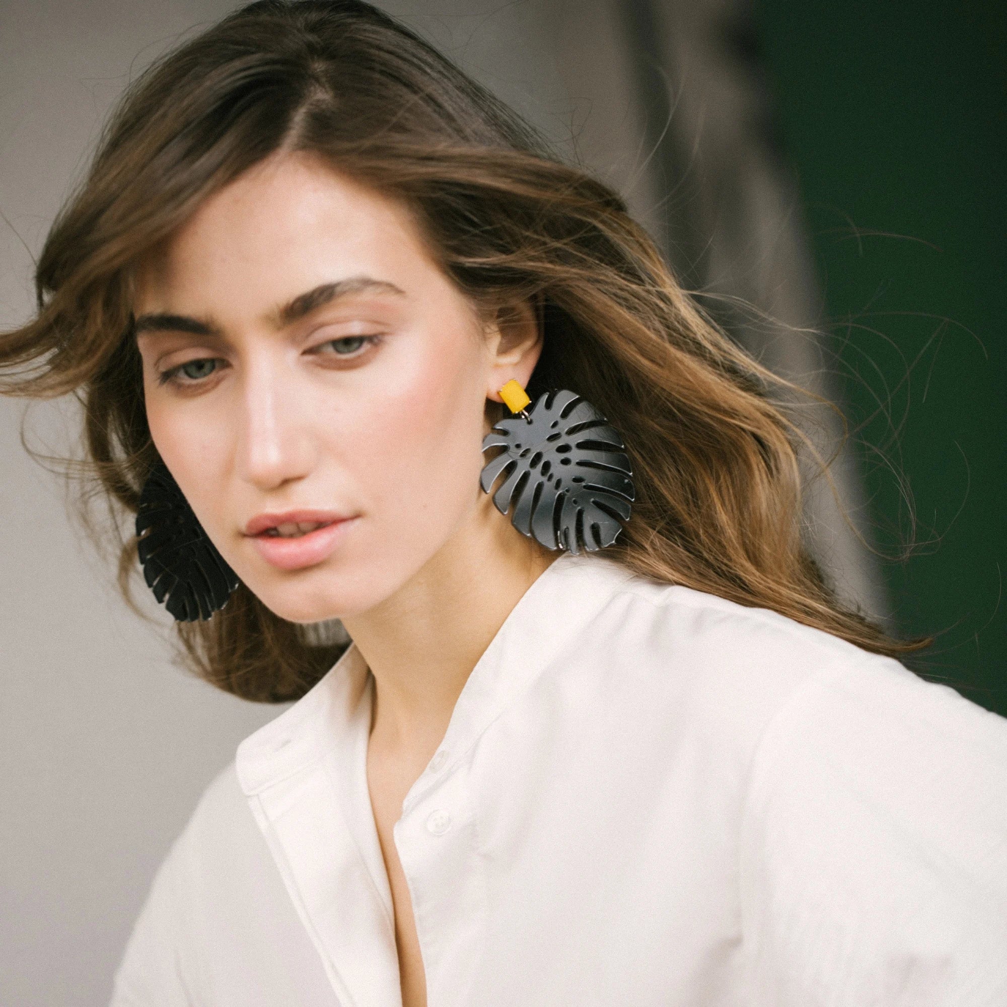 Black Monstera Statement Earrings