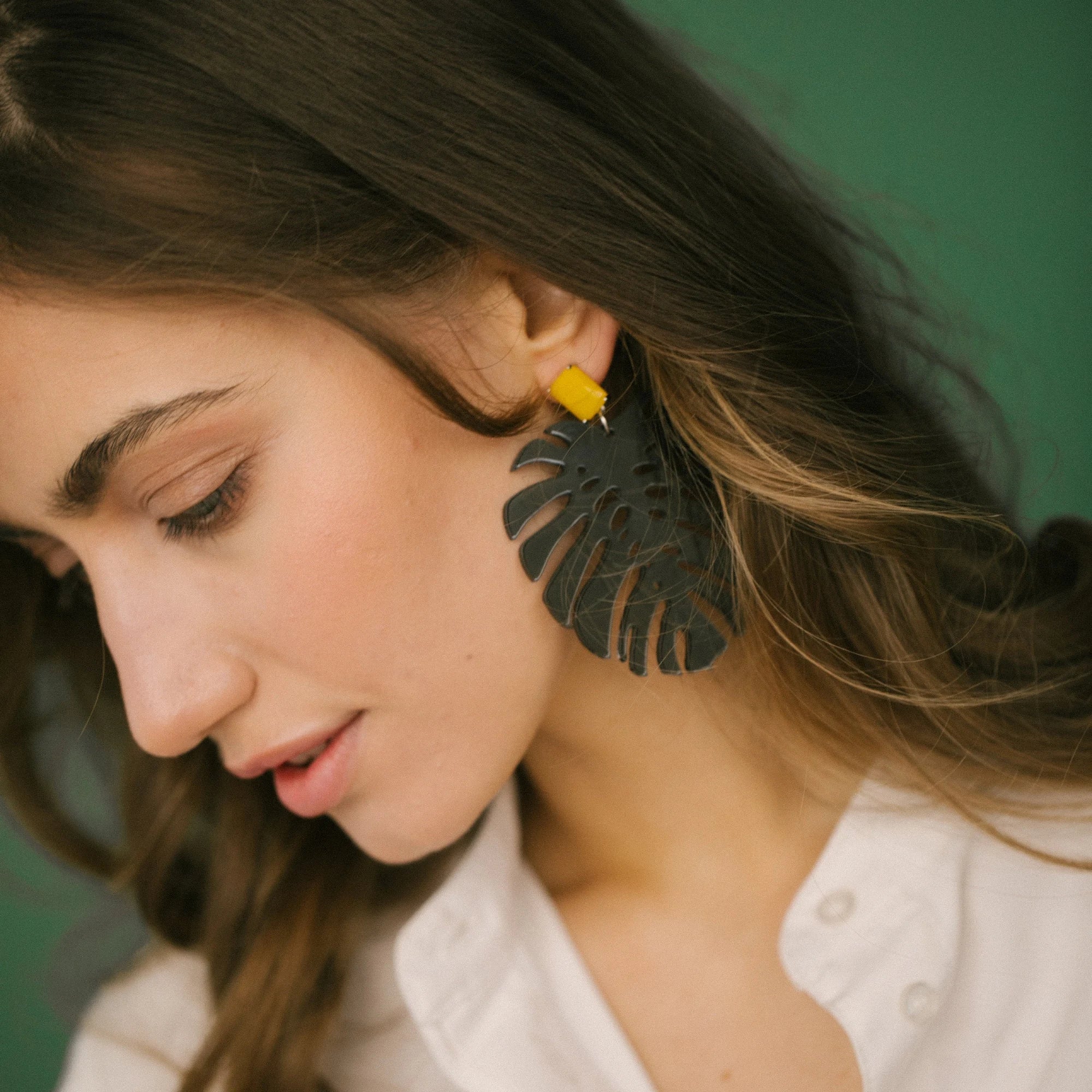 Black Monstera Statement Earrings