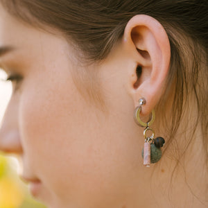 PERLINA #13 SILVER PLATED EARRINGS WITH AGATE, PINK JADE AND VOLCANIC LAVA BEADS