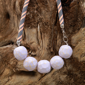 Maslina Lilac - Handmade Wooden lilac beads on striped sporty rope